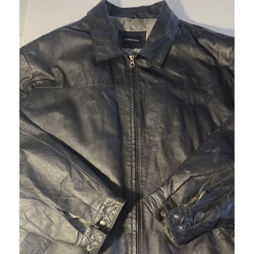Harbor Bay 3XLT Mens Black Leather Jacket Zip Up